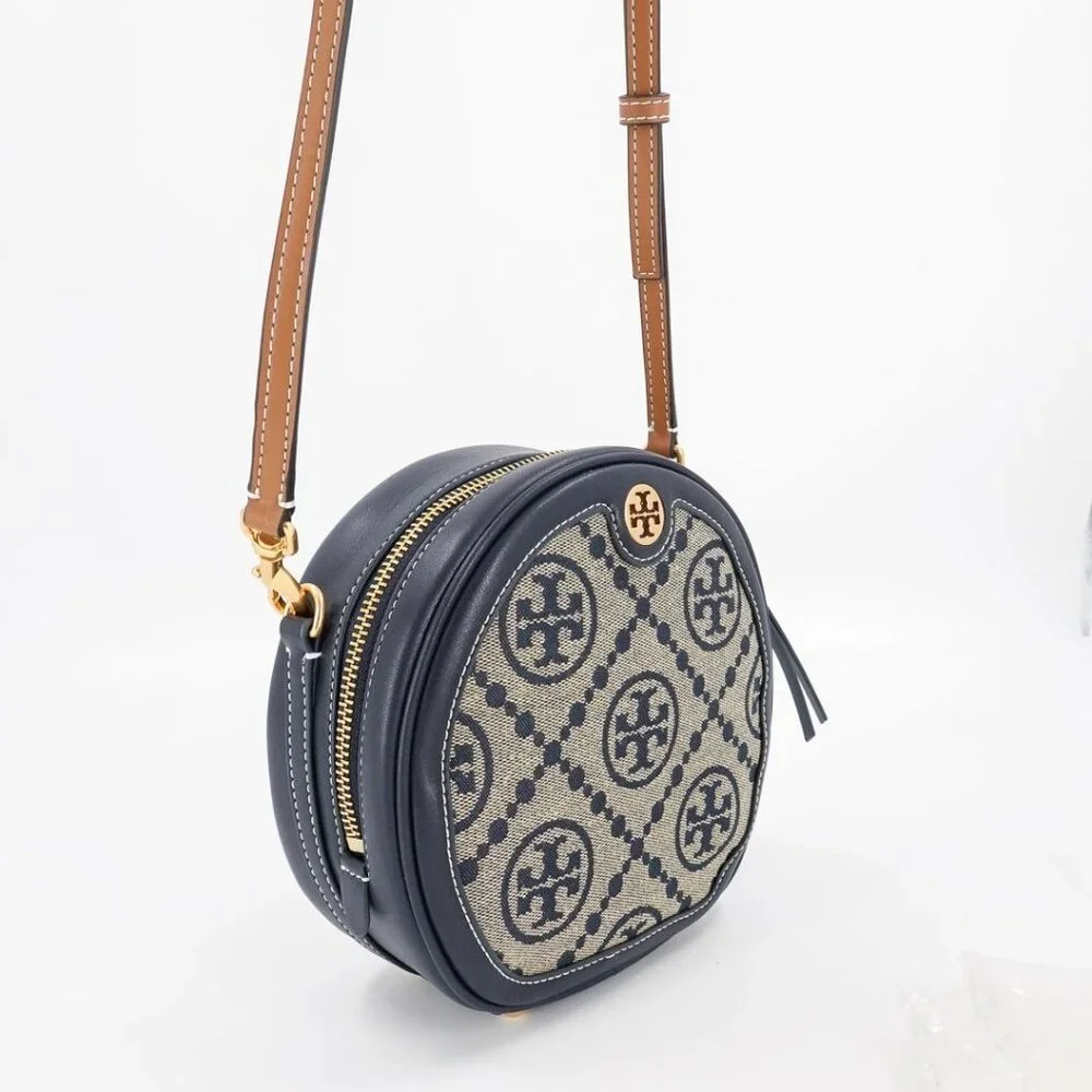 Tory Burch T Monogram Jacquard Moon Crossbody Bag Blue
